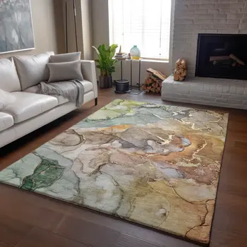 3' X 5' Beige And Taupe Abstract Washable Area Rug With UV Protection