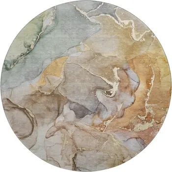 8' Beige And Taupe Abstract Washable Round Rug With UV Protection