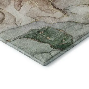 8' Beige And Taupe Abstract Washable Round Rug With UV Protection