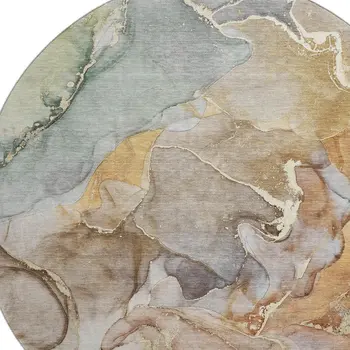 8' Beige And Taupe Abstract Washable Round Rug With UV Protection