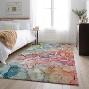 8' X 10' Blue And Green Abstract Washable Area Rug With UV Protection