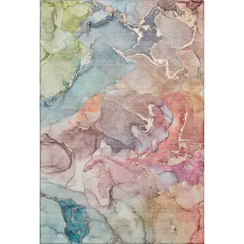 8' X 10' Blue And Green Abstract Washable Area Rug With UV Protection