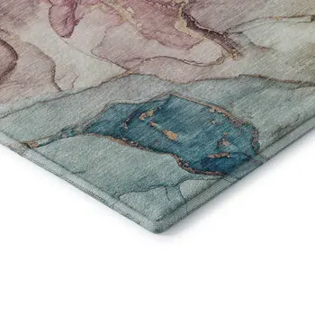 8' X 10' Blue And Green Abstract Washable Area Rug With UV Protection