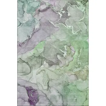 5' X 8' Green And Gray Abstract Washable Area Rug With UV Protection