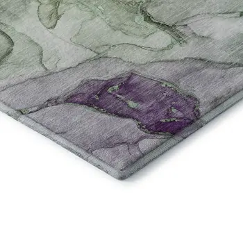 5' X 8' Green And Gray Abstract Washable Area Rug With UV Protection