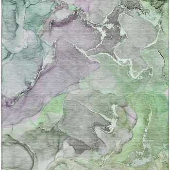 5' X 8' Green And Gray Abstract Washable Area Rug With UV Protection