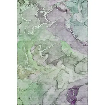 5' X 8' Green And Gray Abstract Washable Area Rug With UV Protection