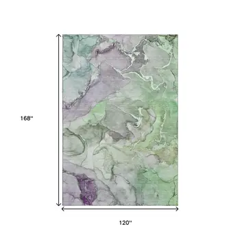 10' X 14' Green And Gray Abstract Washable Area Rug With UV Protection