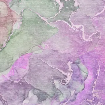 3' X 5' Purple And Green Abstract Washable Area Rug With UV Protection