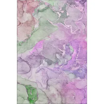5' X 8' Purple And Green Abstract Washable Area Rug With UV Protection