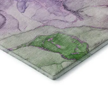 5' X 8' Purple And Green Abstract Washable Area Rug With UV Protection