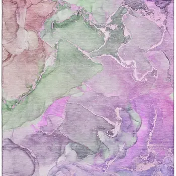 5' X 8' Purple And Green Abstract Washable Area Rug With UV Protection