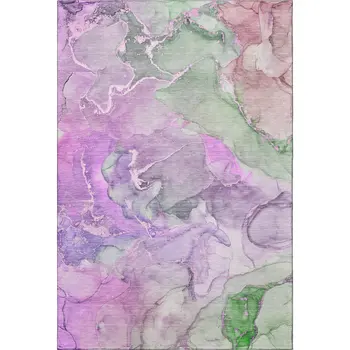 5' X 8' Purple And Green Abstract Washable Area Rug With UV Protection