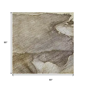 5' X 8' Taupe And Gray Abstract Washable Area Rug With UV Protection