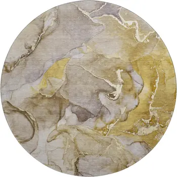 8' Taupe And Gray Abstract Washable Round Rug With UV Protection