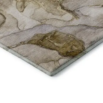 8' Taupe And Gray Abstract Washable Round Rug With UV Protection