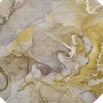 8' Taupe And Gray Abstract Washable Round Rug With UV Protection
