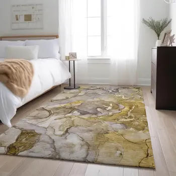 9' X 12' Taupe And Gray Abstract Washable Area Rug With UV Protection