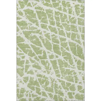 3' X 5' Fern Green And Ivory Abstract Washable Area Rug With UV Protection