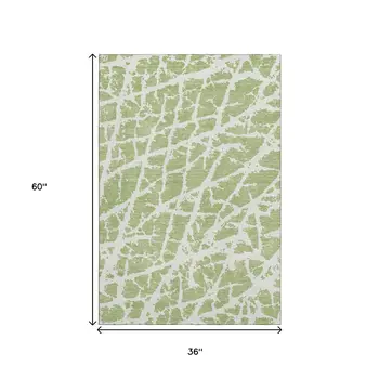 3' X 5' Fern Green And Ivory Abstract Washable Area Rug With UV Protection