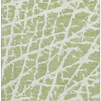 5' X 8' Fern Green And Ivory Abstract Washable Area Rug With UV Protection