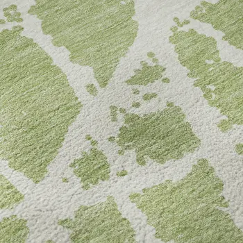 8' Fern Green And Ivory Abstract Washable Round Rug With UV Protection