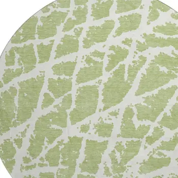8' Fern Green And Ivory Abstract Washable Round Rug With UV Protection