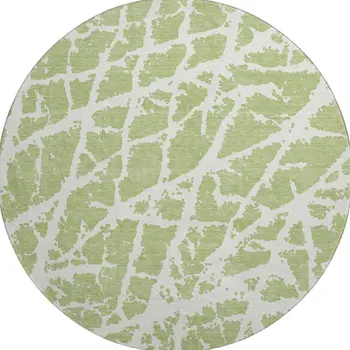8' Fern Green And Ivory Abstract Washable Round Rug With UV Protection