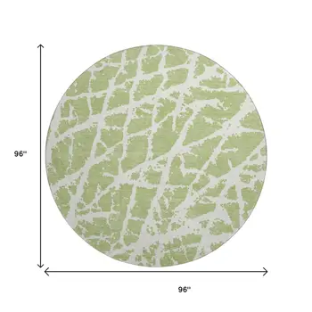 8' Fern Green And Ivory Abstract Washable Round Rug With UV Protection