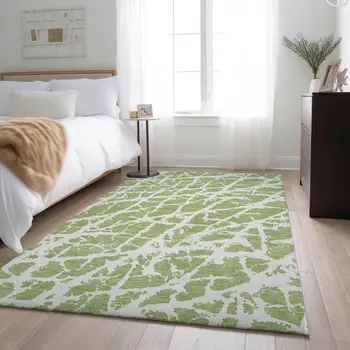 8' X 10' Fern Green And Ivory Abstract Washable Area Rug With UV Protection