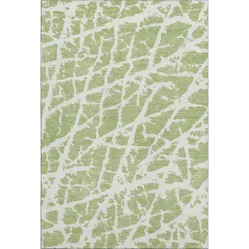 8' X 10' Fern Green And Ivory Abstract Washable Area Rug With UV Protection