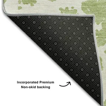 9' X 12' Fern Green And Ivory Abstract Washable Area Rug With UV Protection