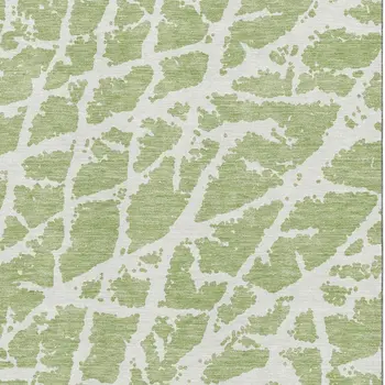 10' X 14' Fern Green And Ivory Abstract Washable Area Rug With UV Protection