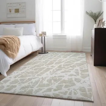 3' X 5' Beige And Ivory Abstract Washable Area Rug With UV Protection