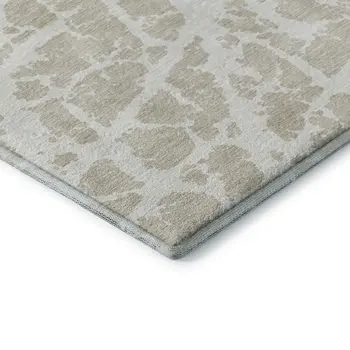 8' Beige And Ivory Abstract Washable Round Rug With UV Protection