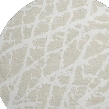 8' Beige And Ivory Abstract Washable Round Rug With UV Protection