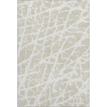 10' X 14' Beige And Ivory Abstract Washable Area Rug With UV Protection