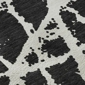 8' X 10' Black And Ivory Abstract Washable Area Rug With UV Protection
