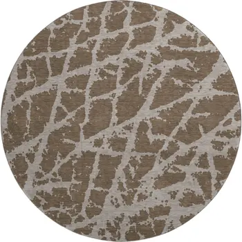 8' Brown And Ivory Abstract Washable Round Rug With UV Protection