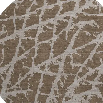 8' Brown And Ivory Abstract Washable Round Rug With UV Protection