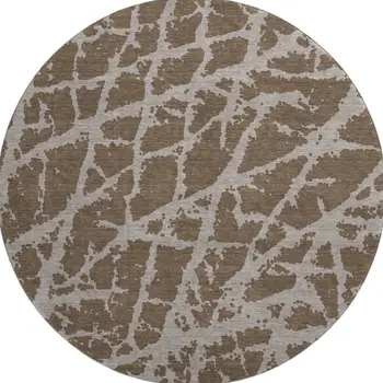 8' Brown And Ivory Abstract Washable Round Rug With UV Protection