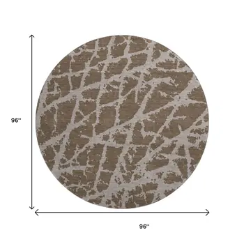 8' Brown And Ivory Abstract Washable Round Rug With UV Protection