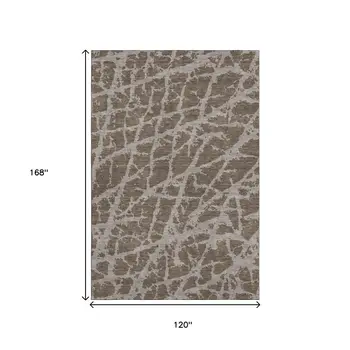 10' X 14' Brown And Ivory Abstract Washable Area Rug With UV Protection