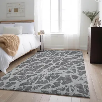 3' X 5' Charcoal And Ivory Abstract Washable Area Rug With UV Protection