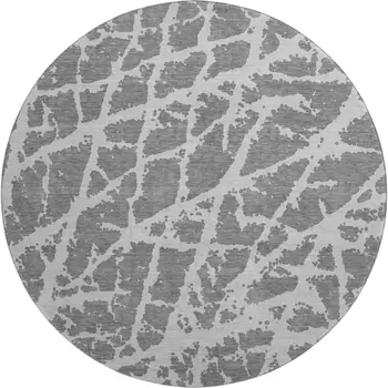 8' Charcoal And Ivory Abstract Washable Round Rug With UV Protection