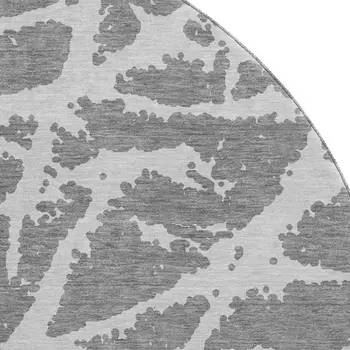 8' Charcoal And Ivory Abstract Washable Round Rug With UV Protection