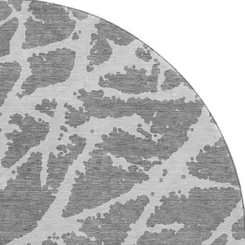 8' Charcoal And Ivory Abstract Washable Round Rug With UV Protection