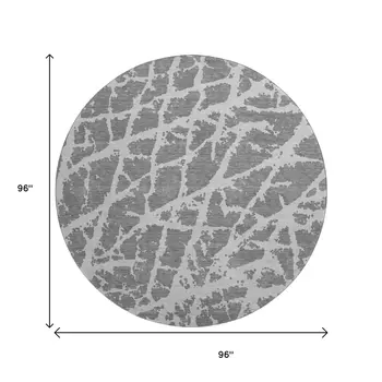 8' Charcoal And Ivory Abstract Washable Round Rug With UV Protection