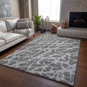 10' X 14' Charcoal And Ivory Abstract Washable Area Rug With UV Protection