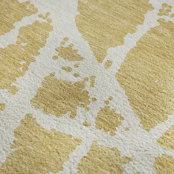 5' X 8' Gold And Ivory Abstract Washable Area Rug With UV Protection